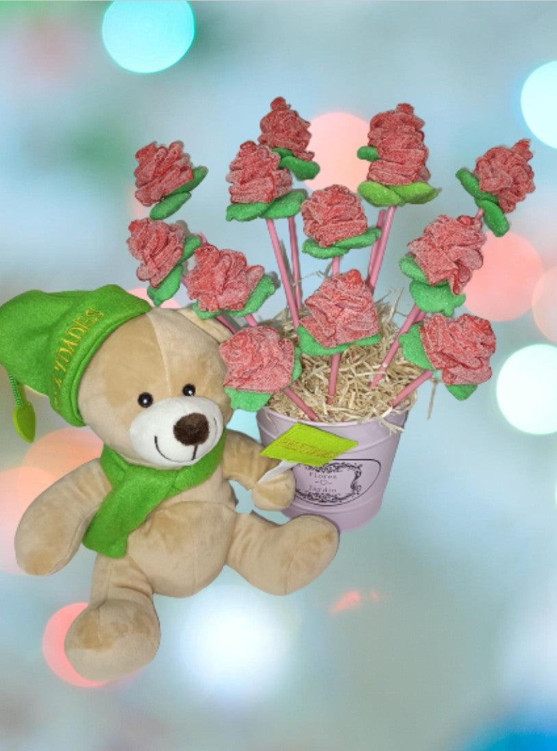 Cubo vintage con rosas de gominola RamosDulces