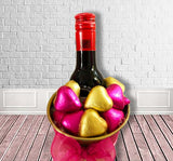 "CUBO DORADO CON VINO Y BOMBONES"