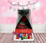 "CAJA DECORATIVA CON ROSA PRESERVADA Y BOMBONES"